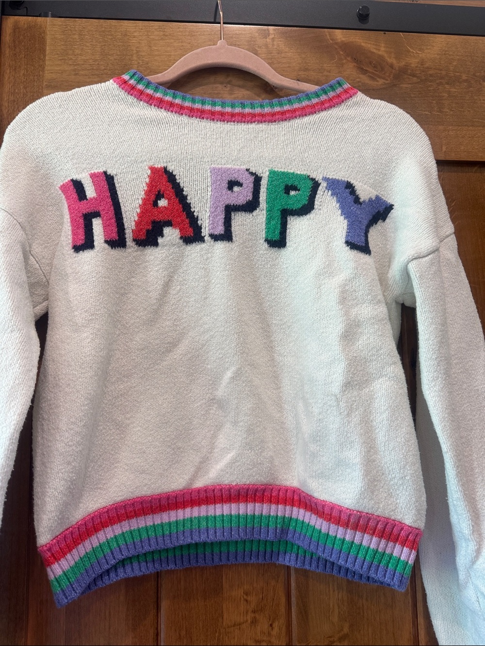 Old Navy Cream Sweater with Multicolor HAPPY Lettering